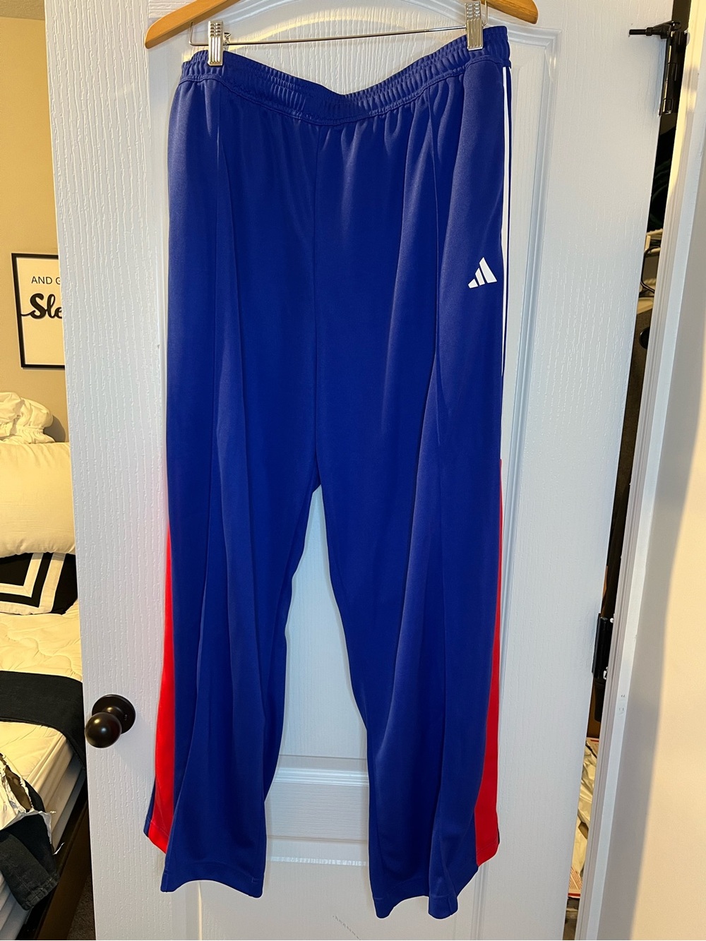 adidas Blue Joggers with Red Side Stripes